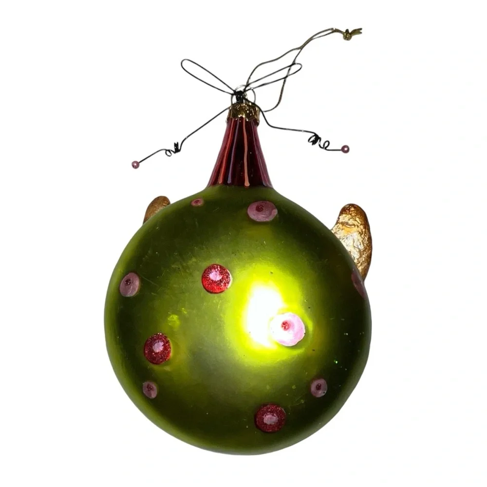 Blue Eye Moose w Eyelashes Polka Dot Glass Ornament‎ Green Brown Pink Red